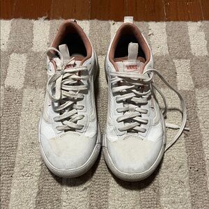 Vans Women’s White Sneakers with Pink & light blue Accents